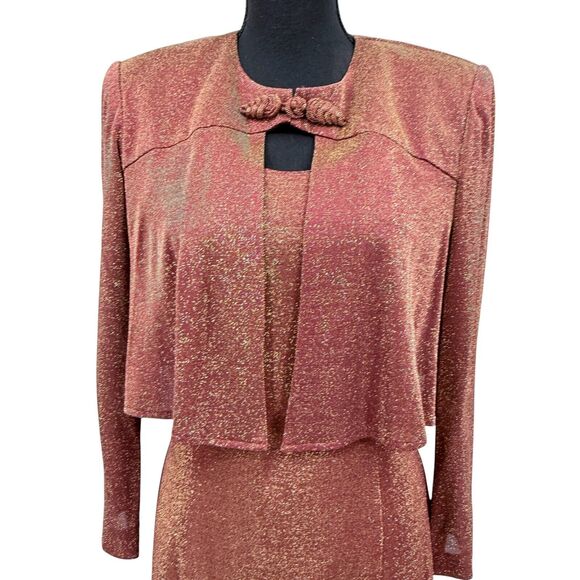 Vintage Julian Wilder Burgundy Gold Acetate Blend Dress‎ & Jacket Size 8 - Picture 7 of 14